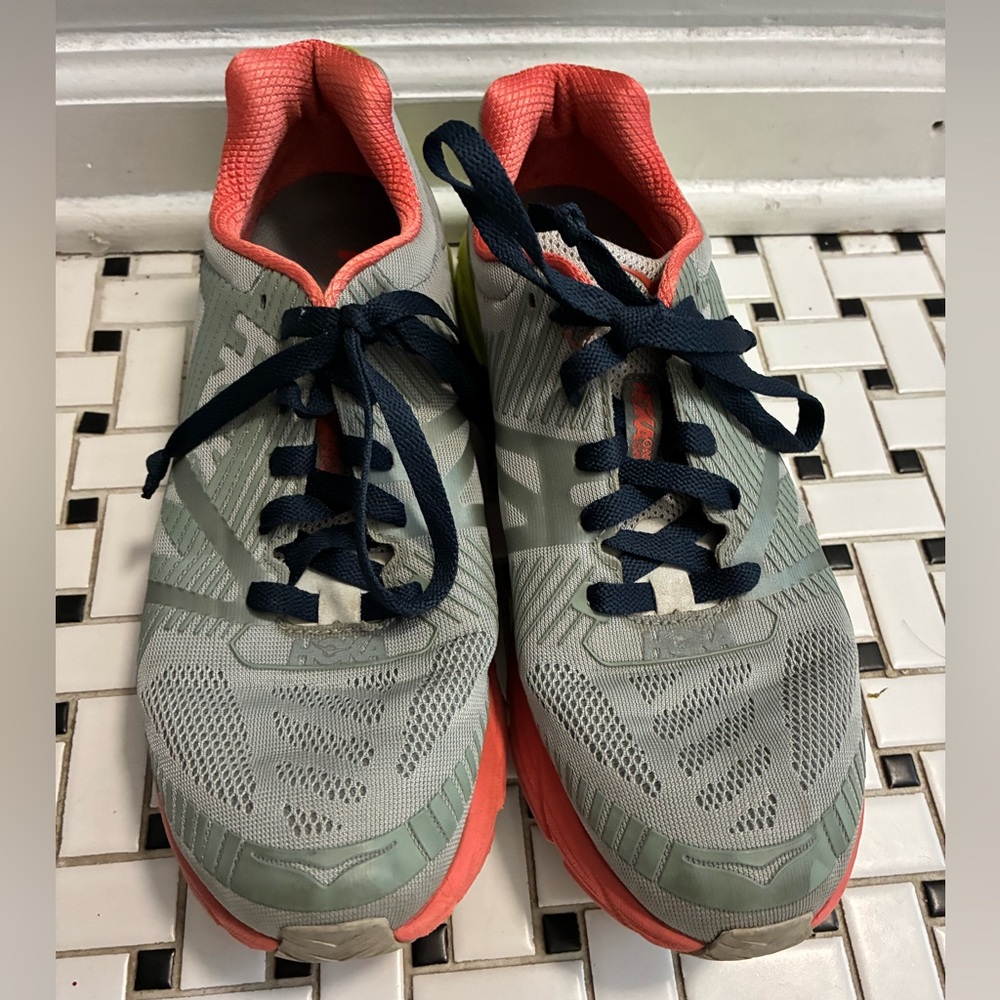 Hoka Coral and Gray Sneakers
